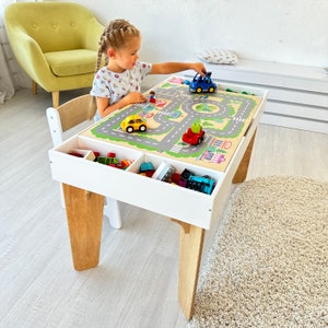 Table d'activités pour enfants, table en briques de construction avec rangement, table de blocs de construction, table train, bureau pour enfants, table d'art, salle de jeux, table pour enfants image 5