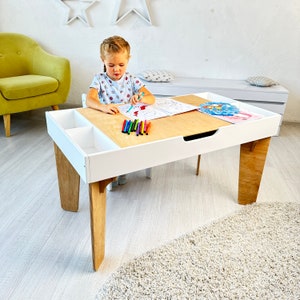 Table d'activités pour enfants, table en briques de construction avec rangement, table de blocs de construction, table train, bureau pour enfants, table d'art, salle de jeux, table pour enfants image 3