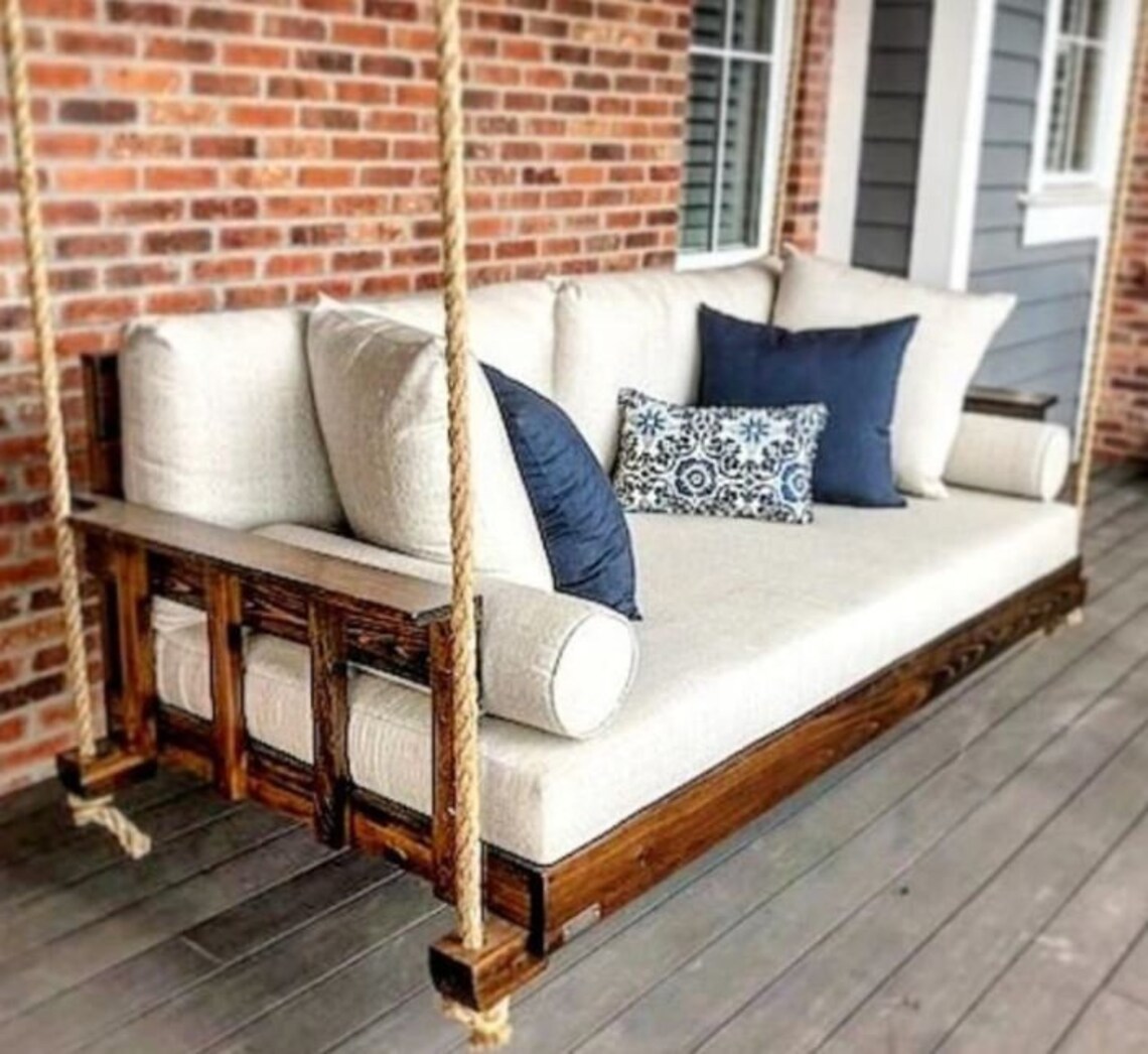 Wooden seat swing Natural Wood Jute Rope Swing Garden Balcony Etsy