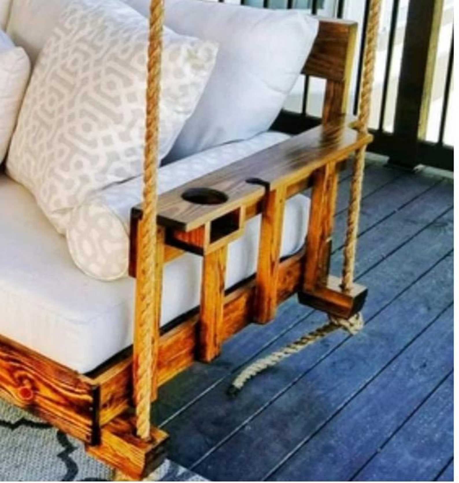 Wooden seat swing Natural Wood Jute Rope Swing Garden Balcony Etsy