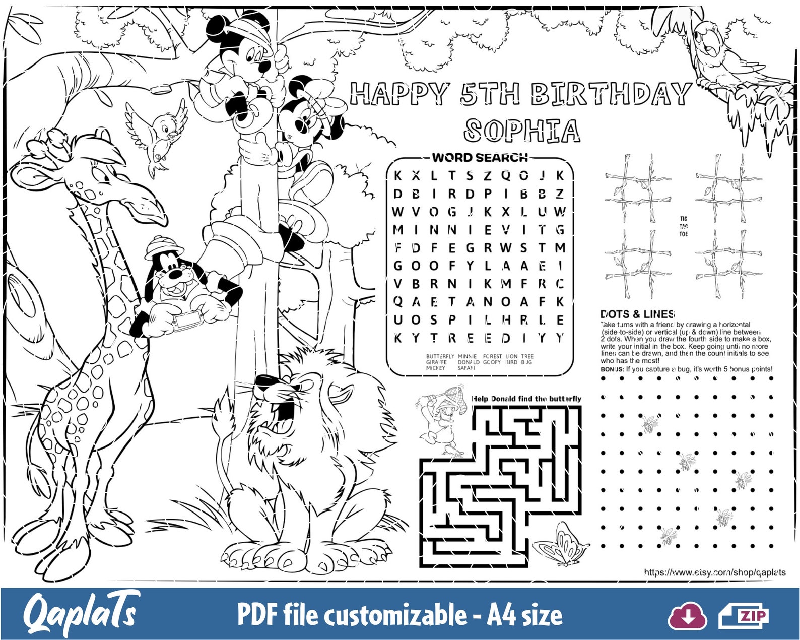 Mickey Safari Coloring Activity Placemat Instant Download. - Etsy