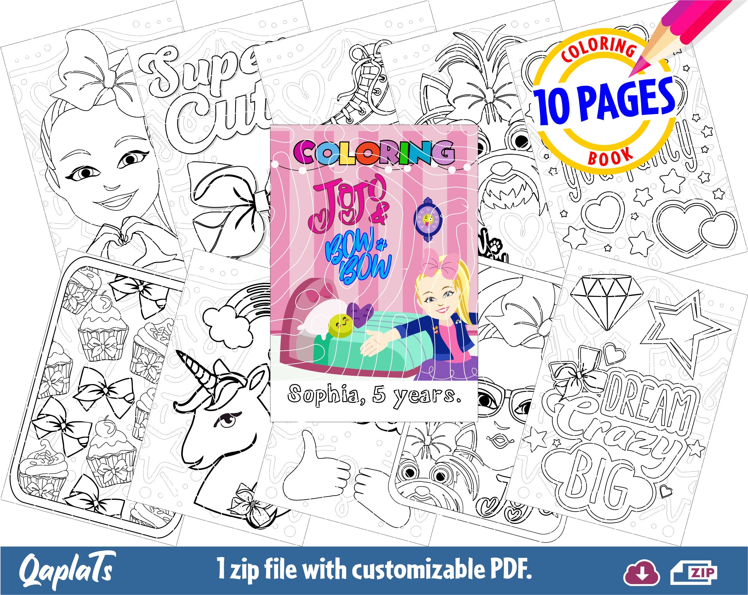 jojo siwa and bow bow inspired coloring pages is digital file etsy