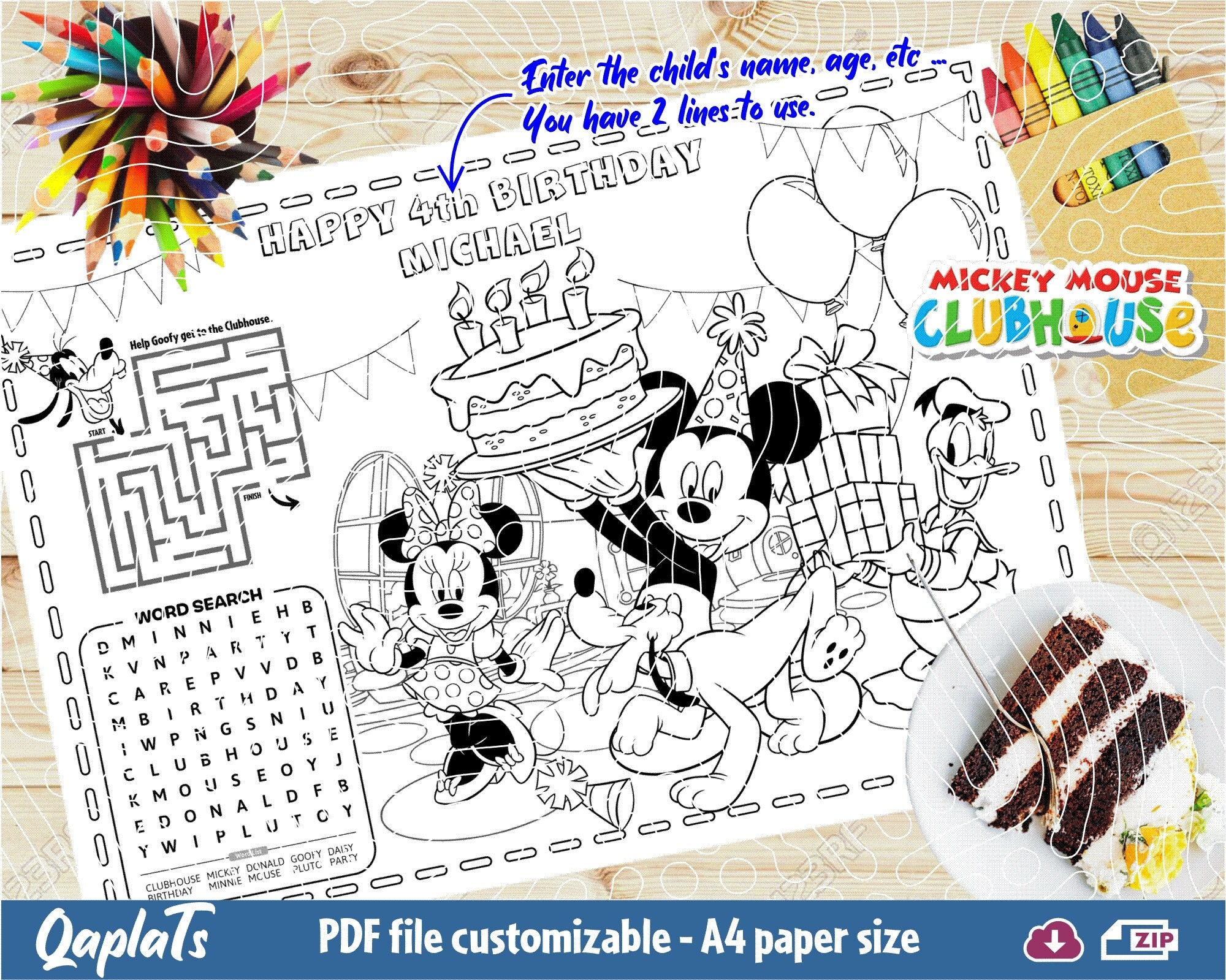 Mickey Mouse Clubhouse Coloring Activity Placemat Instant - Etsy Hong Kong