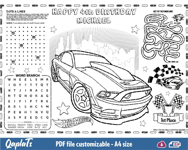 Hot Wheels Activity Personalized Placemat Hot Wheels Etsy