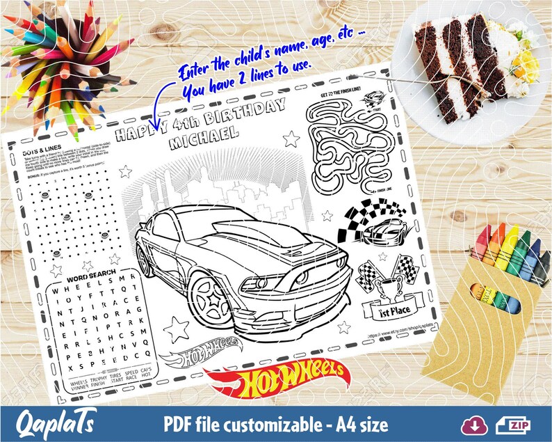 Hot Wheels Activity Personalized Placemat Hot Wheels Etsy