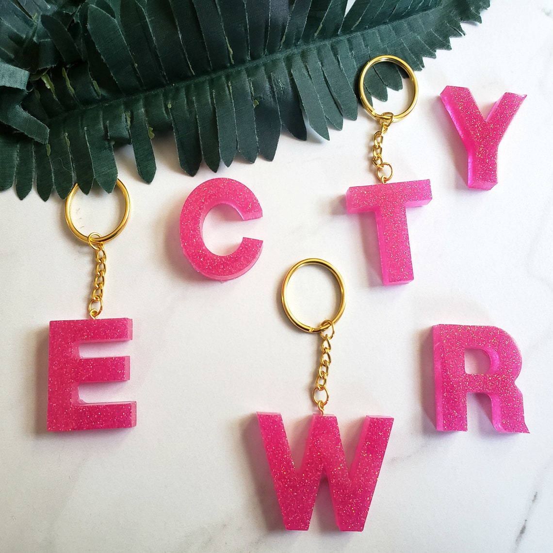 Letter KeychainsPink/Initial Keychain/Resin Keychain/Name Etsy
