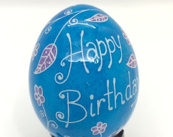 Happy Birthday Pysanka, Ukrainian Pysanka Egg, Handmade Traditional pysanky art, Unique Gift idea, Nova Scotia, Batik egg, Gift for her
