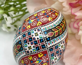 Red Pysanka Egg, Traditional Ukrainian Easter egg art, Christmas Gift, Unique Gift Idea, Nova Scotia, Handmade Decor, Bright and colorful