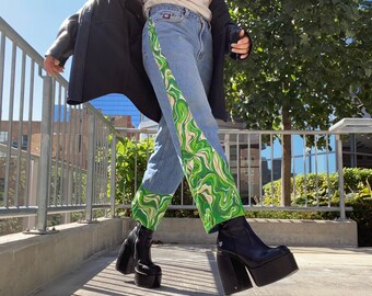 Hand painted Green swirl jeans
