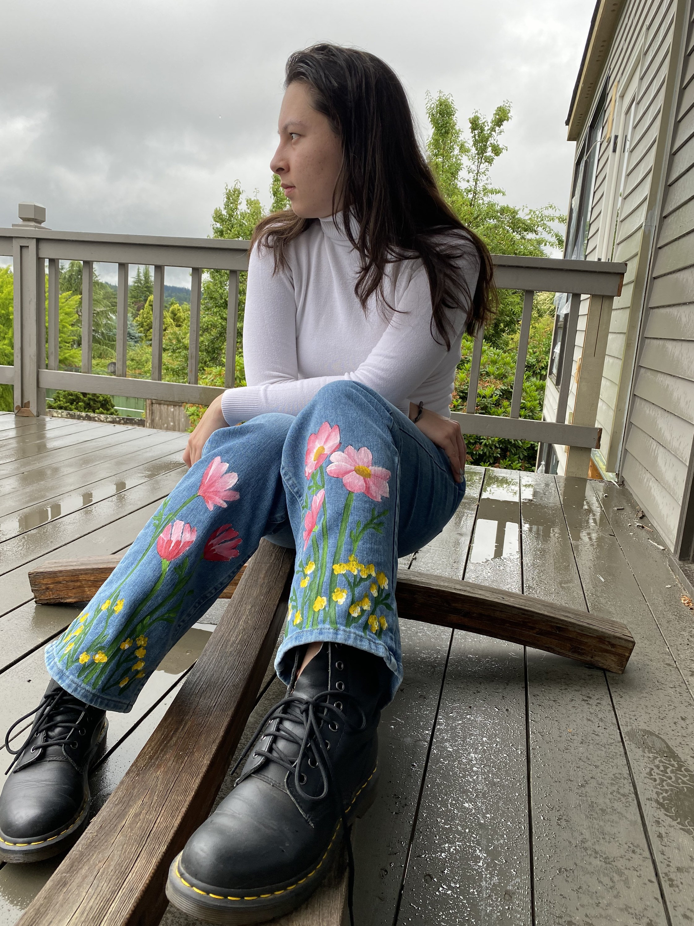 painted flower pants