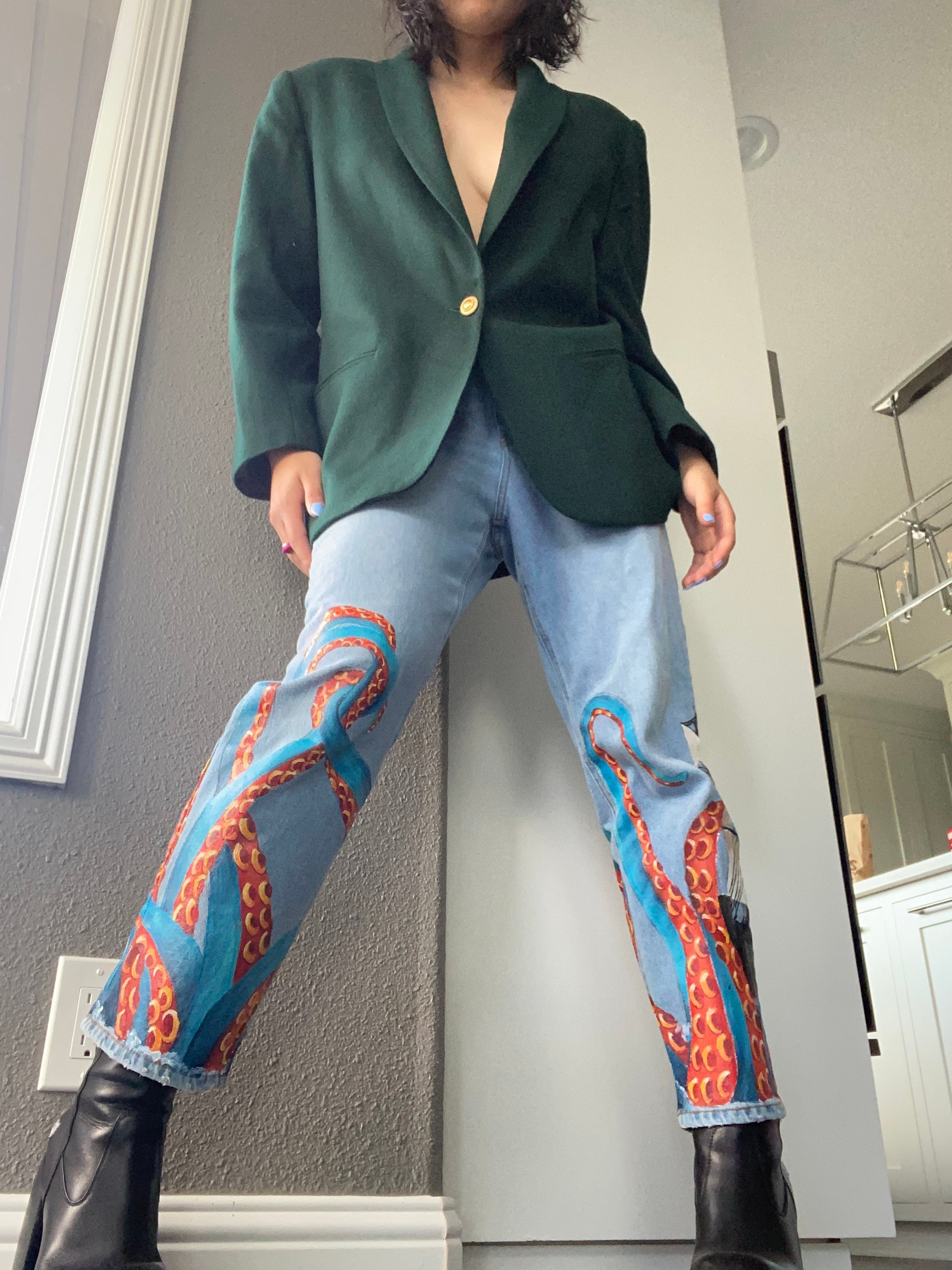 Hand Painted Jeans: Octopus Tentacles 