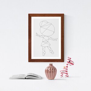 Minimalistic Geometric Wall Art, Minimalist Poster, Ballerina Digital Download, Black Lines, Little Girl&#39;s Room, Ballet School