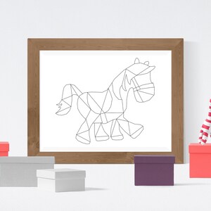 Minimalistic Pony Wall Art, Pony Printable Wall Art, Digital Download, Black Lines, Geometric Art