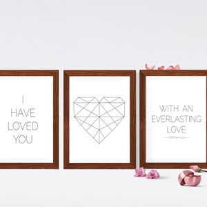 Minimalistic Geometric Wall Art, Minimalist Poster, Heart with Love Scripture Digital Download, Black Lines, Little Kid&#39;s Room, Living Room