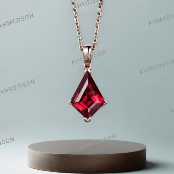 Kite red garnet necklace solid 14k 18k rose gold vintage unique Personalized pendant for women her gemstone anniversary bridal gift mother