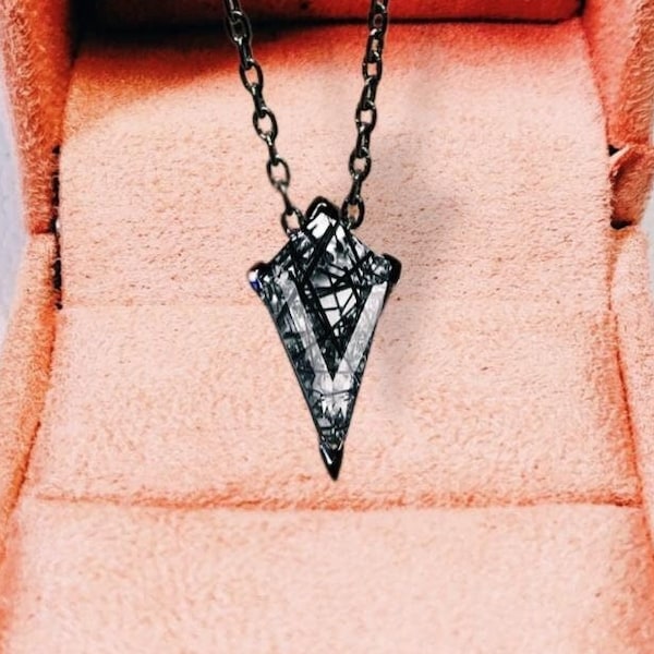 Black Rutile Quartz Pendant: Kite Cut Sterling Silver Necklace