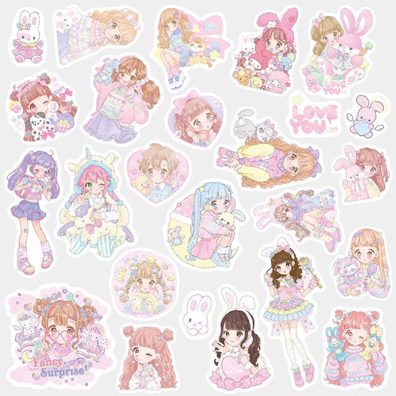 25Pcs Kawaii Anime Girl Large Sticker Pack Etsy