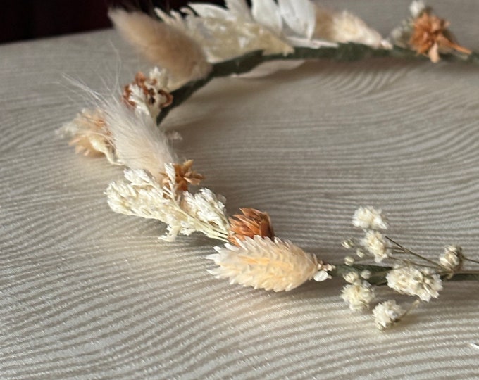 Champagne Dried Flower Crown: Boho Wedding Hair Accessory