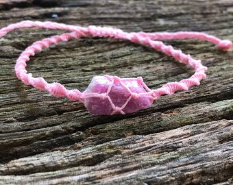 Raw Ruby Macrame Bracelet - July Birthstone Gift