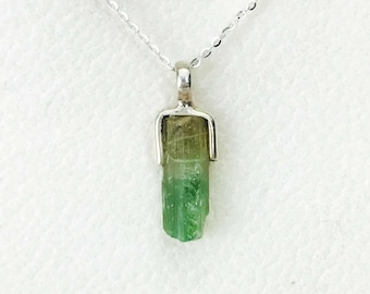 Bicolor Tourmaline Pendant: Sterling Silver Minimalist Necklace, October Birthstone