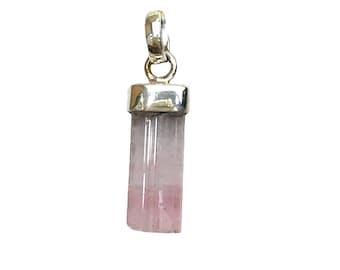 Raw Pink Tourmaline Pendant: Sterling Silver Crystal, August Birthstone