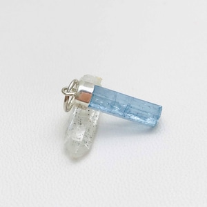Raw Aquamarine Crystal Pendant: March Birthstone, Sterling Silver