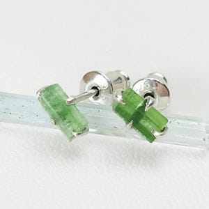 Raw Green Tourmaline Stud Earrings: Sterling Silver Minimalist Jewelry