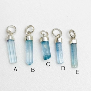 Real raw aquamarine crystal pendant - raw aquamarine charm - gift for her - March Birthstone