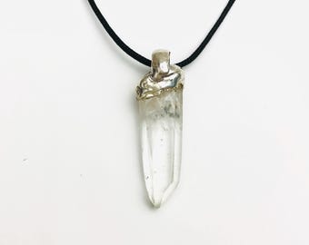 Raw Clear Quartz Crystal Necklace - Sterling Silver - April Birthday