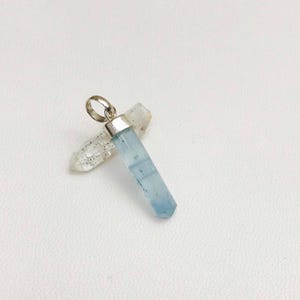 Raw Aquamarine Crystal Pendant: Sterling Silver March Birthstone
