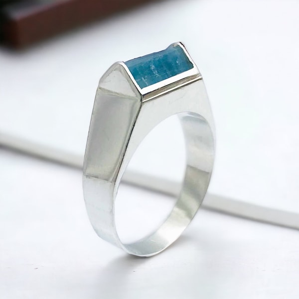 Aquamarin Sterling Silber Ring: Minimalistischer März Geburtsstein