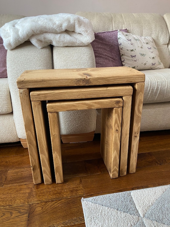 Bespoke Scaffold Wood Nest of Tables – Handmade Rustic Wooden Side Tables – Reclaimed Scaffold Board Furniture