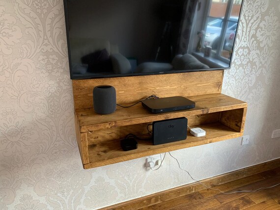Rustic floating 2024 tv shelf