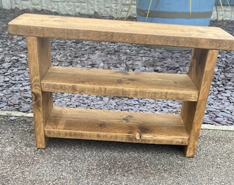 Solid Wooden Shoe Storage Bench | Shoe Rack | Chunky Solid Wood | Hand Made | Rustic | With Shelf