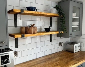 Rustic Shelves with Brackets I 7 Wax Finnishes I Scaffold Board Shelves I Handmade