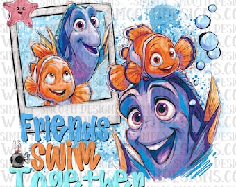Friends swim together, png download,  viral png download, Polaroid series