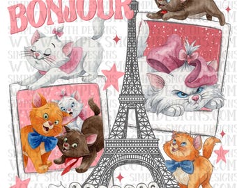 Besties Cats Paris Eiffel Tower Watercolor Art (Digital Download), viral png download