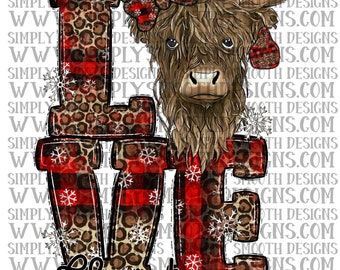 Love Christmas highland cow plaid leopard original designer