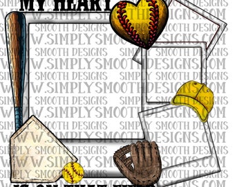 My heart is on that field softball Polaroids picture custom blank png download original designer