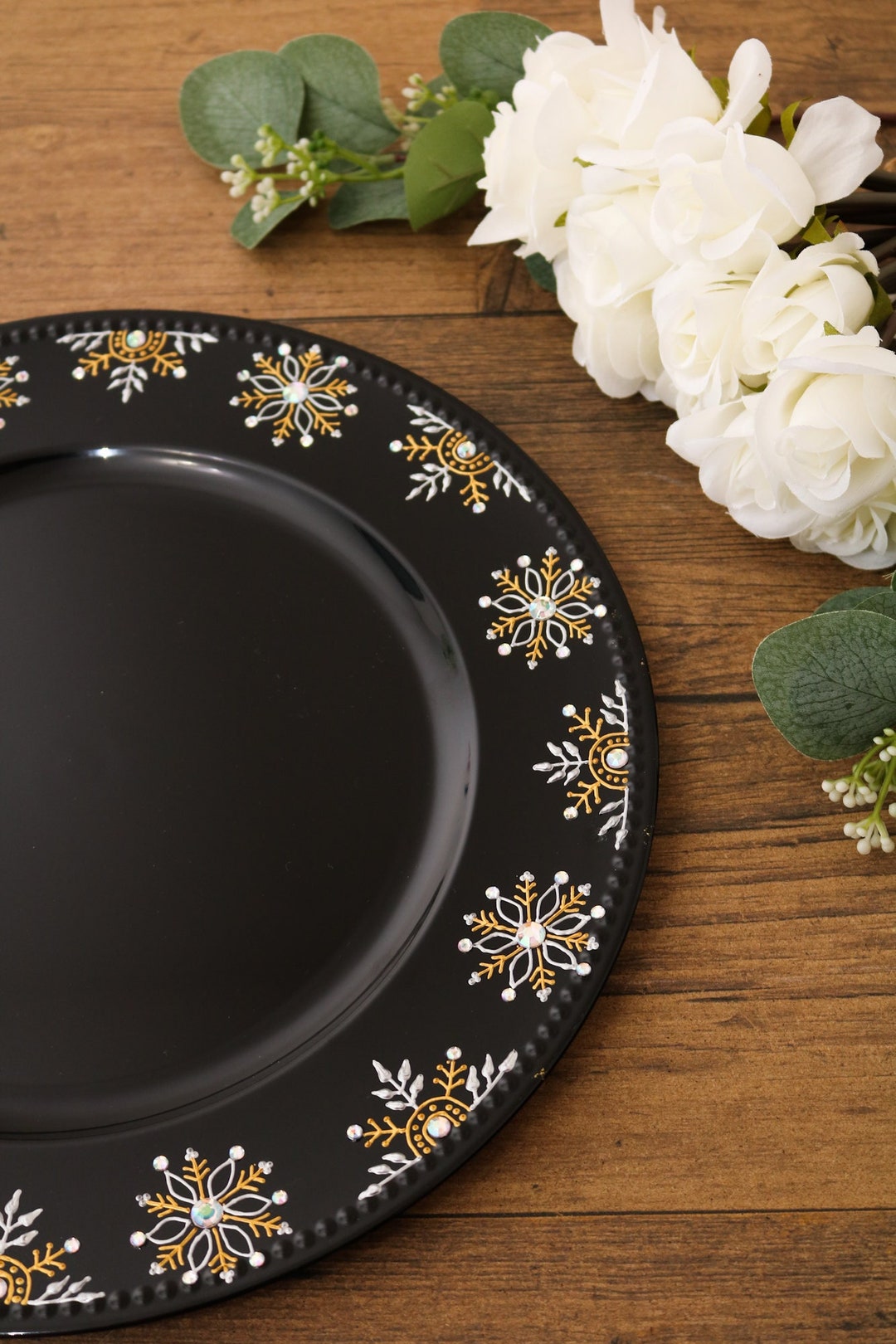 Black Charger Plate Holiday Charger Plate Black & Gold Festive Decor