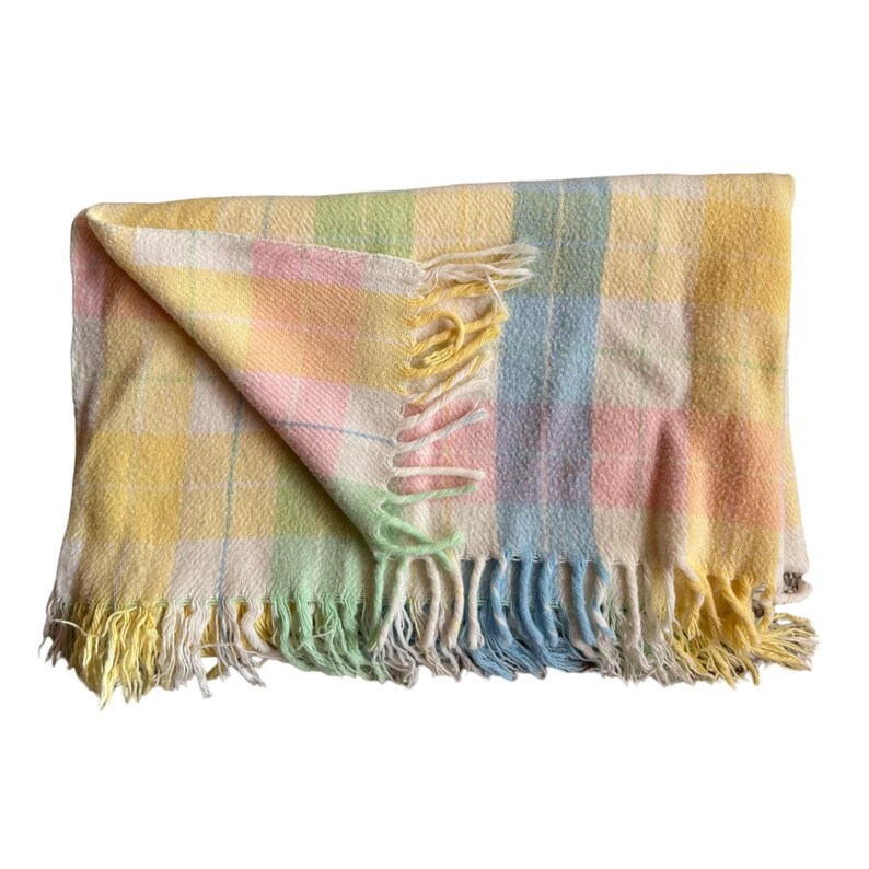 Vintage Baby Blanket Plaid Pastel With Fringe Etsy