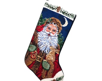 Needlepoint Santa Claus Christmas Stocking 19"