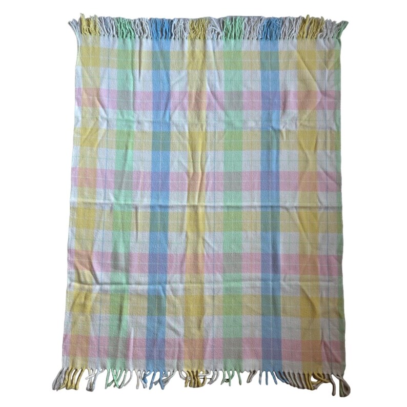 Vintage Baby Blanket Plaid Pastel With Fringe Etsy