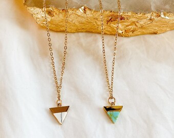 14K Gold Filled Triangle Necklace | Turquoise or White Howlite Pendant | 14K Gold Filled Dainty Chain Necklace | Gifts For Her