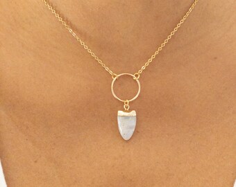 Rainbow Moonstone Necklace | Healing Crystal Pendant Necklace | June Birthstone Necklace | Circle Connector | Great Gift Idea