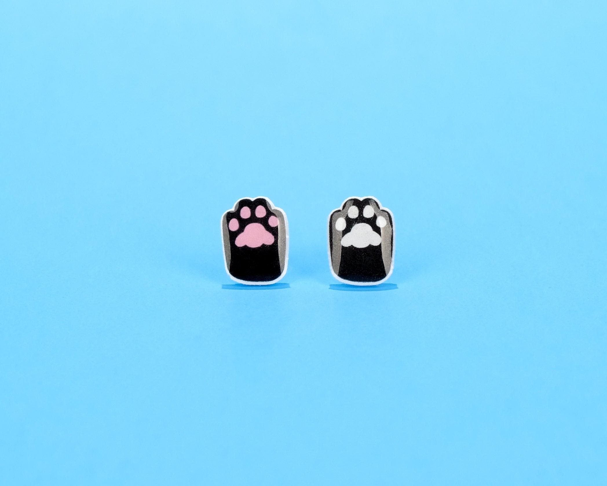 Shrinky Dink Paw Studs Black & pink cat paw earrings Black Etsy