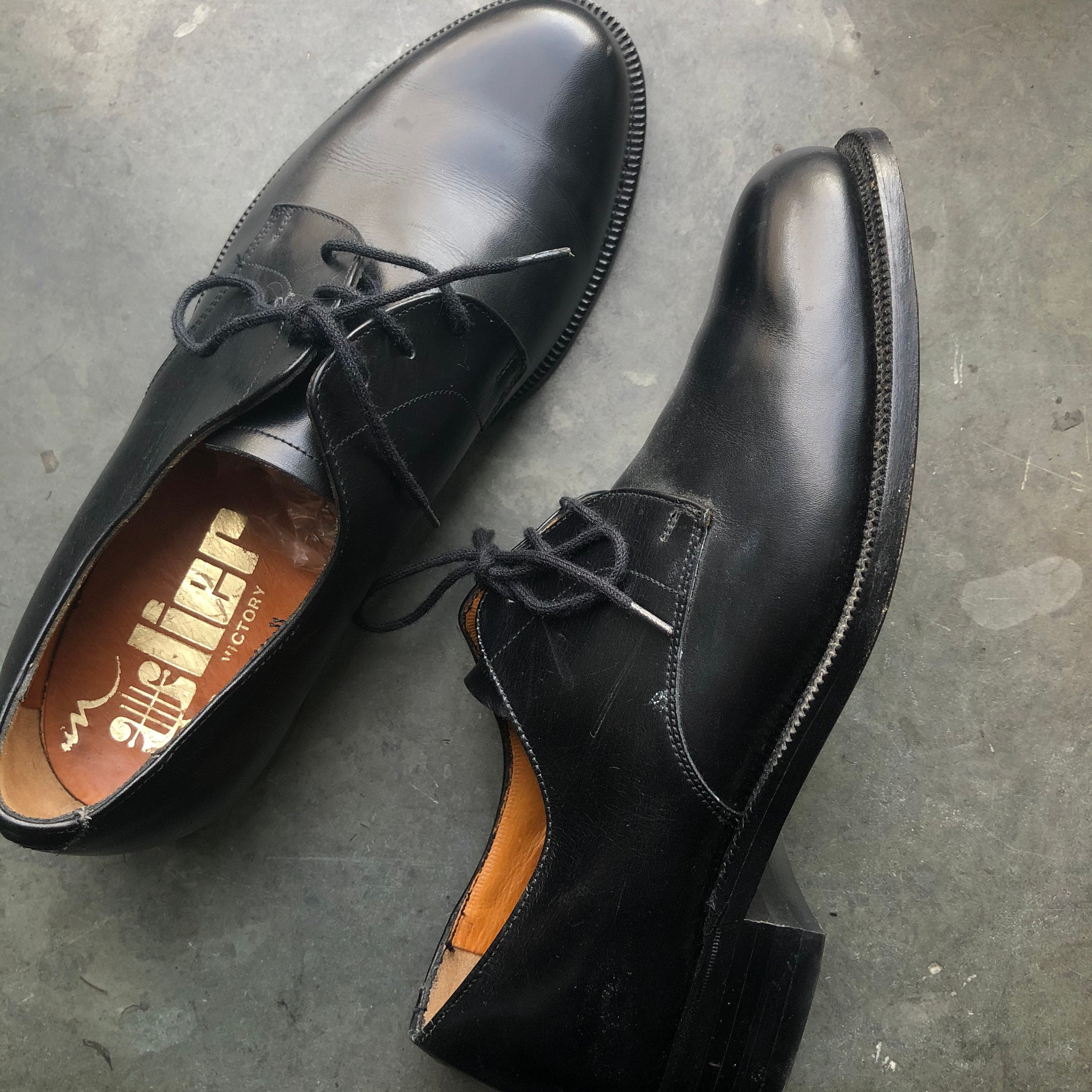 Vintage black leather derby size 41. | Etsy