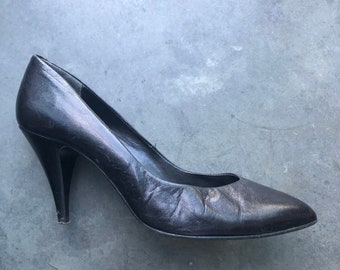 Vintage zwarte leren pumps maat 38