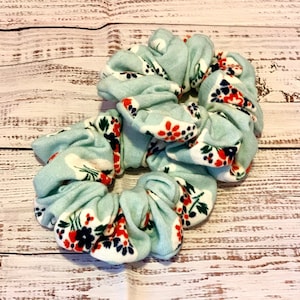 Baby Blue Vintage Floral Scrunchies | Handmade Hair Scrunchies | Soft Material