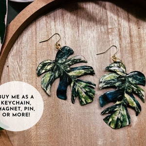 Thai Constellation Monstera, Watercolor-Style, Rare Houseplant Earrings, Fridge Magnet, Gold Keychain, Plant Pin, Wall Hanging